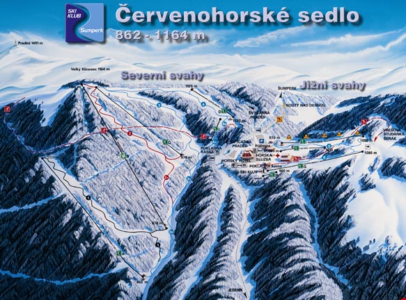 Panoramatická mapa střediska běžeckých tras Červenohorské sedlo